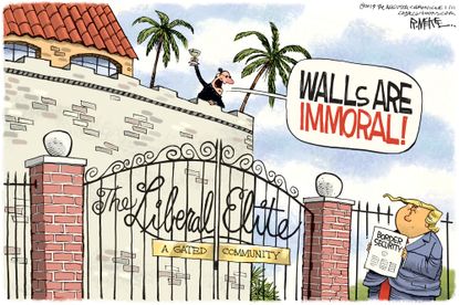 Political cartoon U.S. Trump government shutdown wall liberal elites