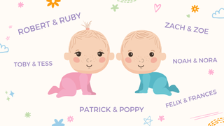a collage of baby girl and boy twin names