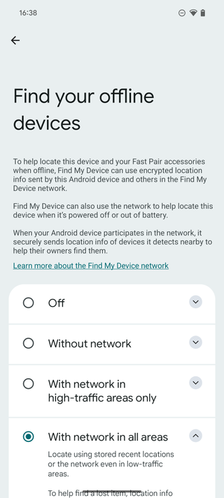 Google Find My Device network devices and screenshots