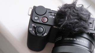 Close up of the buttons on a Sony ZV-E10 II digital camera