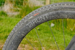 Schwalbe G-One Overland tire mounted on a Hunt rim