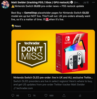 Nintendo Switch OLED pre-order GameStop Twitter alert