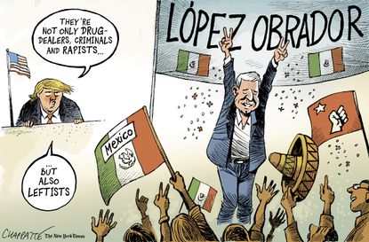 Political Cartoon U.S. Mexico presidential election Andres Manuel López Obrador AMLO Trump