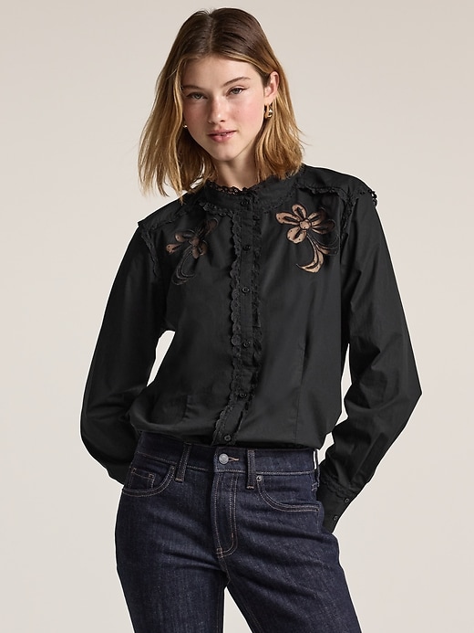 Old Navy X Anna Sui Button-Down Applique Top