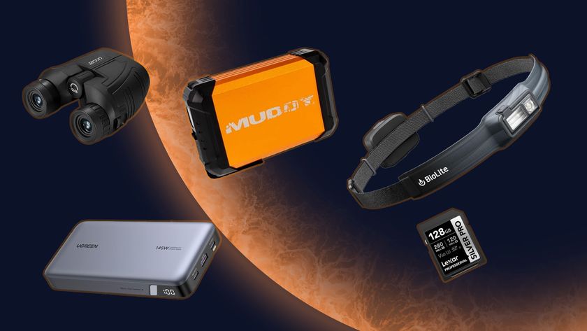 Several stargazing gifts floating in front of a planet. 