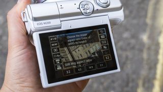Image shows the Canon EOS M200 screen in use.
