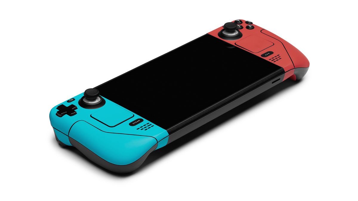 Steam Deck customized with dbrand's SwitchDeck skin.