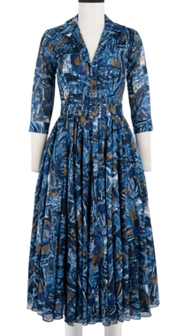 Aster Shirt Collar ¾ Sleeve Full Skirt Musola Long Dress in Abstract Africa (£869.93) $1097.50 | Samantha Sung