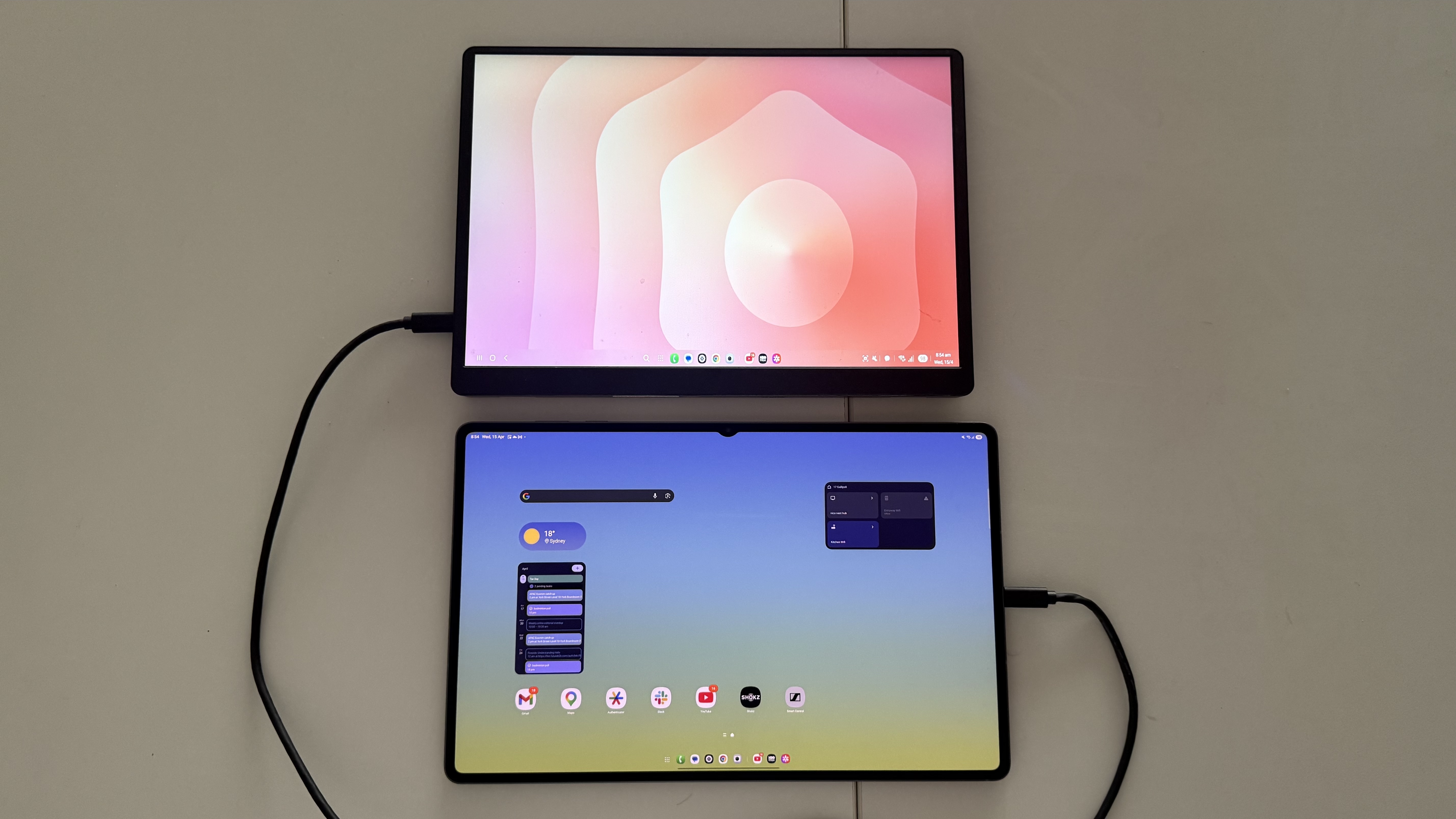 Samsung Galaxy Tab S11 Ultra in DeX mode while plugged into an external monitor