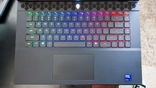 Alienware m16 R2 RGB Keyboard with touchpad ring off.