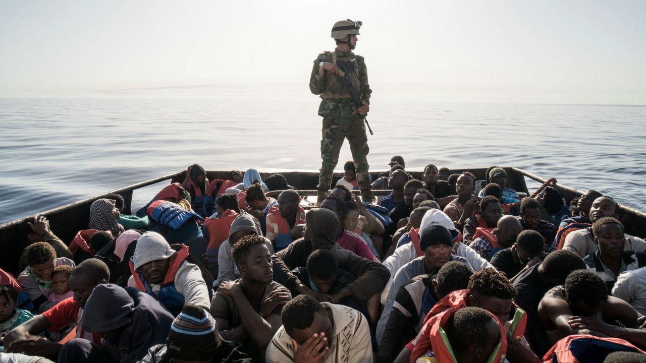 Refugees on boat 