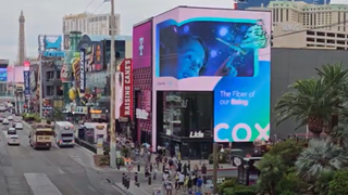 The COX Communications billboard comes to life on the Las Vegas Strip. 