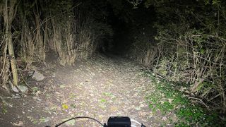Beam of light onto track from a bike light