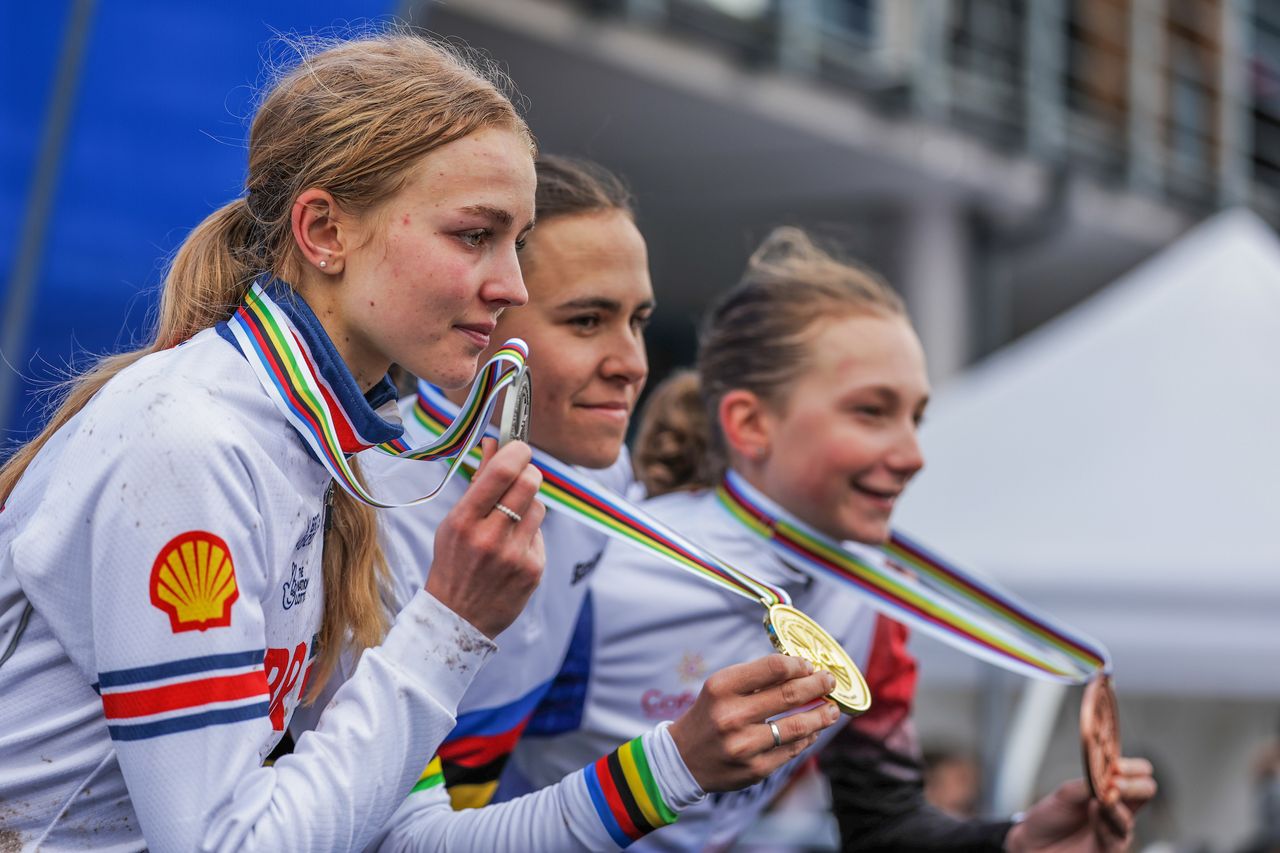 The podium of the Junior women's cyclocross World Championships