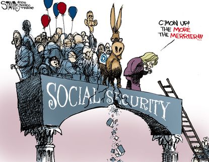 Political cartoon U.S. Hillary Clinton social security the more the merrier