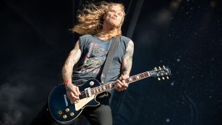 KORTRIJK, BELGIUM - AUGUST 11: Arve "Ice Dale" Isdal of Audrey Horne performs at Alcatraz Metal Fest on August 11, 2024 in Kortrijk, Belgium. (Photo by Elsie Roymans/Getty Images)