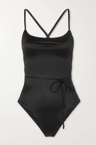 Vacay Belted Stretch-Satin Swimsuit