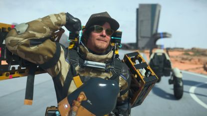 Sam Porter Bridges flexes for the camera in Death Stranding 2