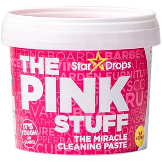 A white and pink tub of the pink stuff