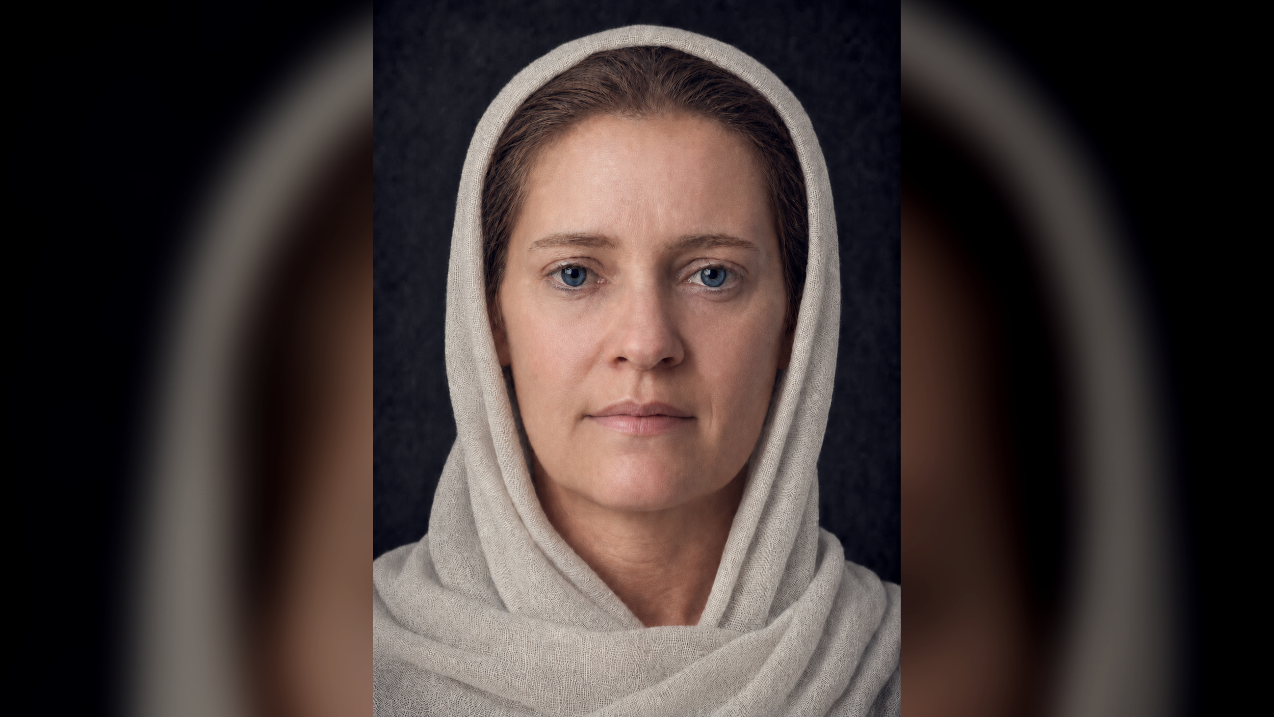 forensic facial reconstruction of a woman with light skin and blue eyes