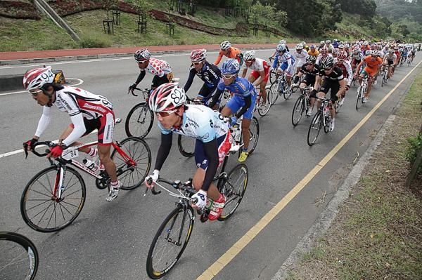 The riders head up the one climb of the day