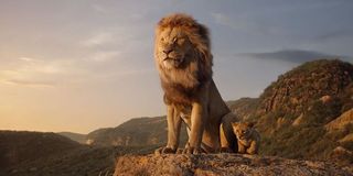 Mufasa surveying his kingdom with his son in The Lion King