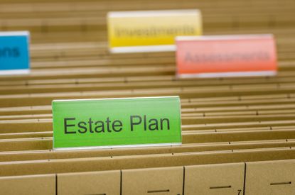 Hanging file folder labeled with Estate Plan