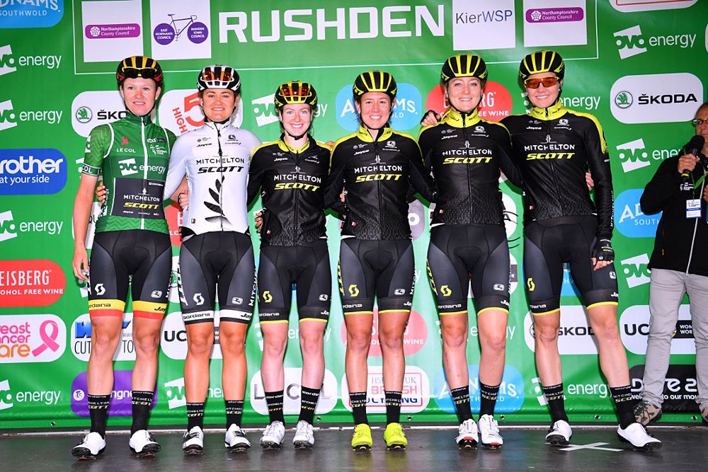 Mitchelton-Scott sign in at the start of stage 2 of the OVO Energy Women's Tour