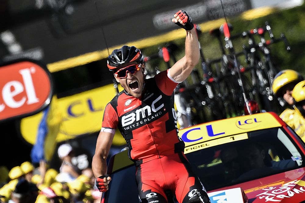 Greg Van Avermaet (BMC Racing) celebrates his Tour de France stage win in Le Lioran