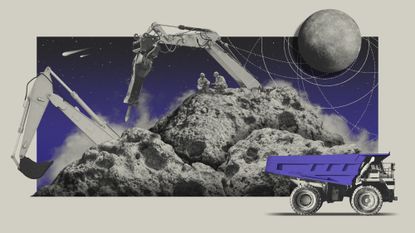 Photo composite of miners on an asteroid