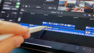 Final Cut Pro iPad timeline with Apple Pencil used