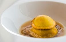 Wild garlic and ricotta ravioli with lamb soup