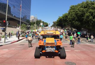 Two electric-powered Hummers, created by the production company Drive Around the World, led the March for Science Los Angeles on April 22, 2017.