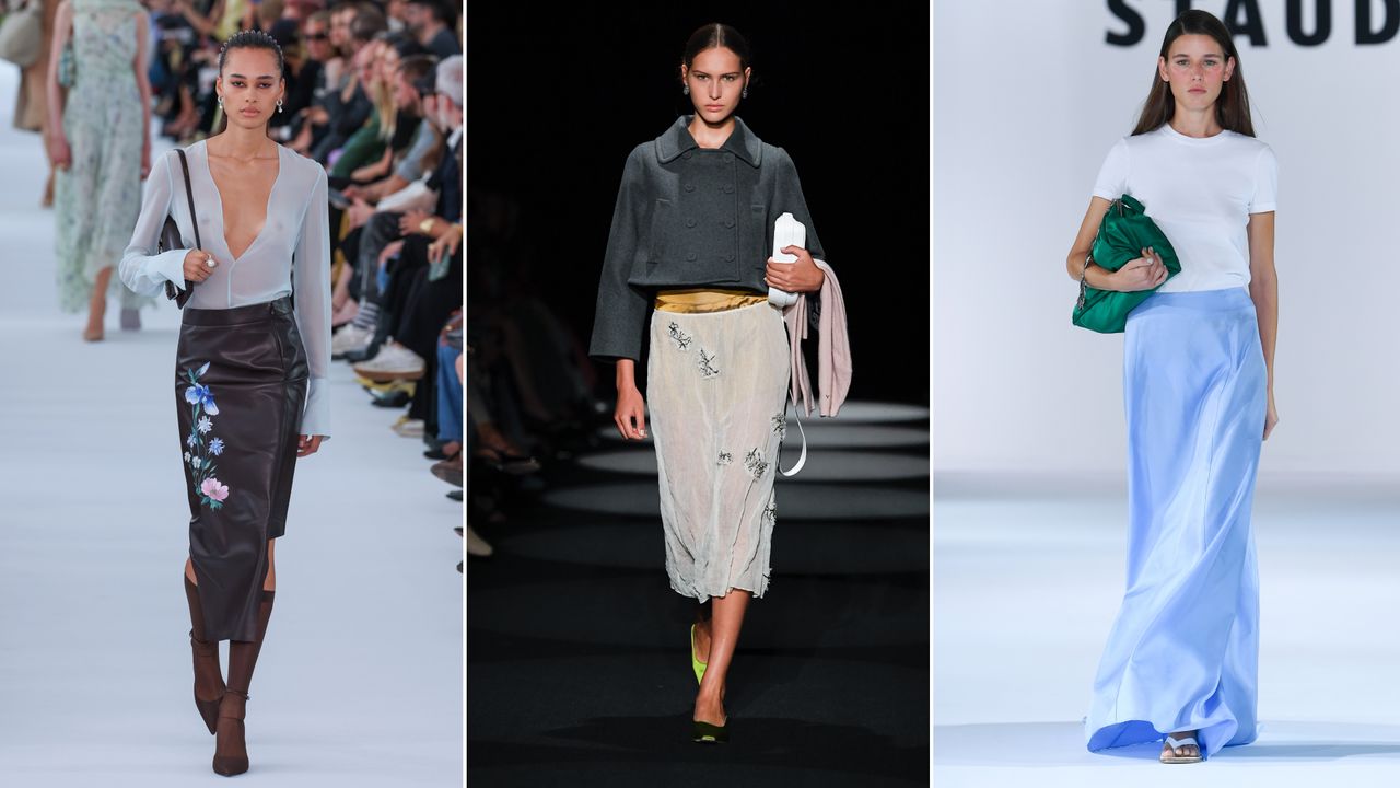 Slip skirts on the runways of Givenchy, Altuzarra, and Staud.