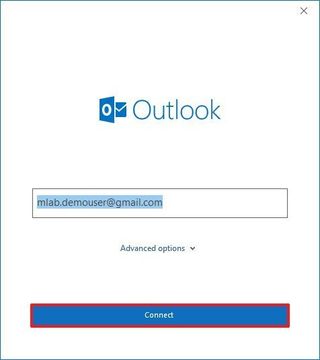 Add Gmail account to Outlook option