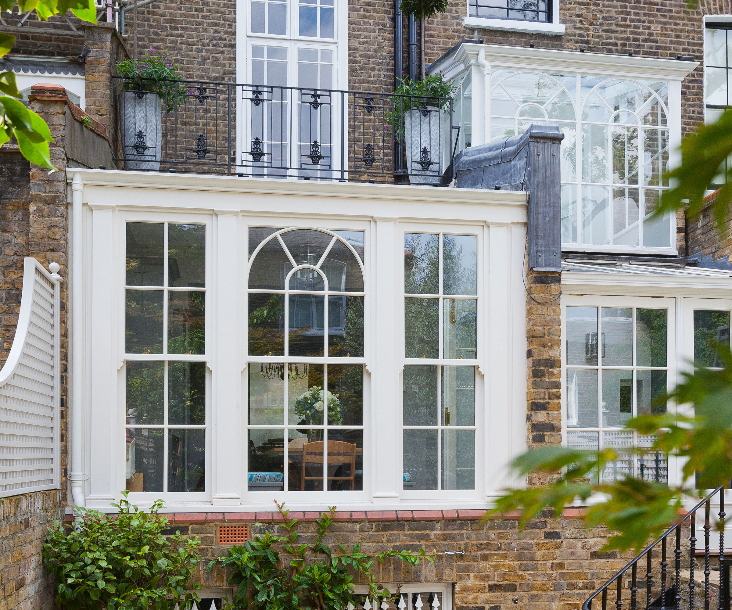 traditional orangery on rear of three storey house