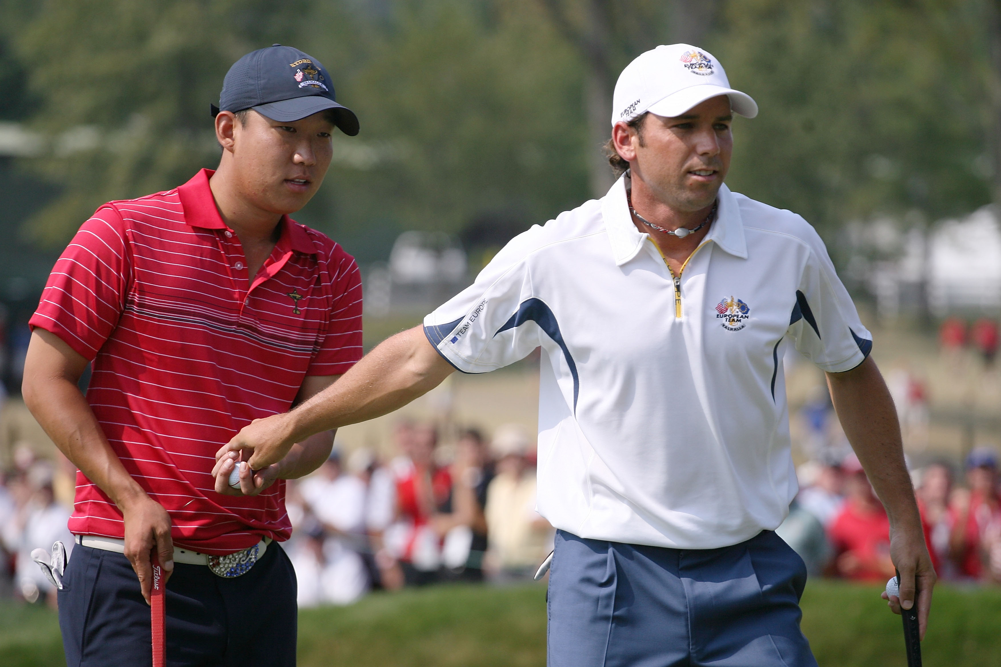 Anthony Kim and Sergio Garcia playing against each other at Valhalla in the 2008 Ryder Cup