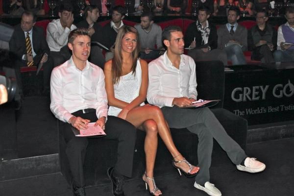Damiano Cunego and VIncenzo Nibali watch proceedings unfold at the A&amp;J party.