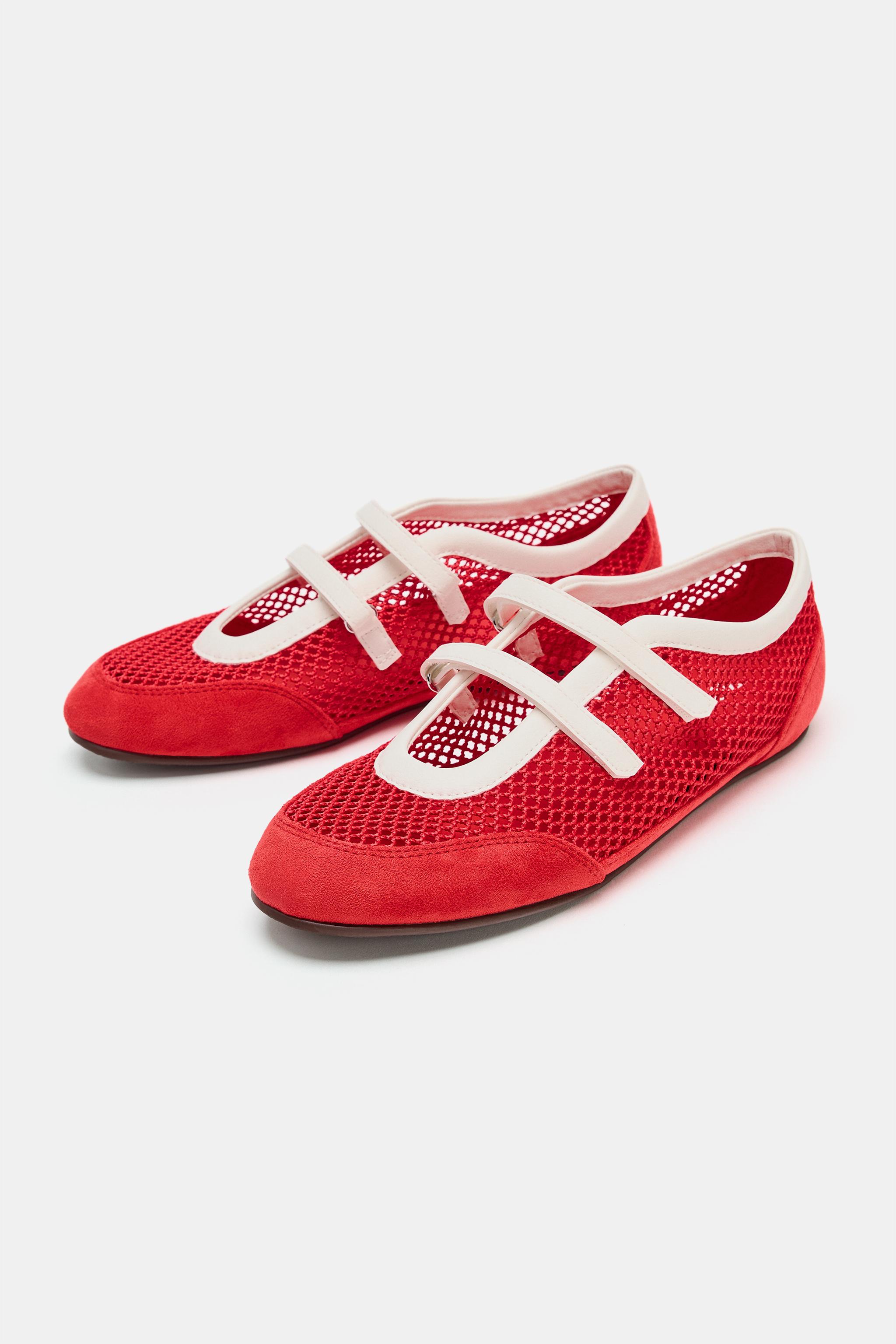 Mesh Sneaker Ballet Flats - Red - 5