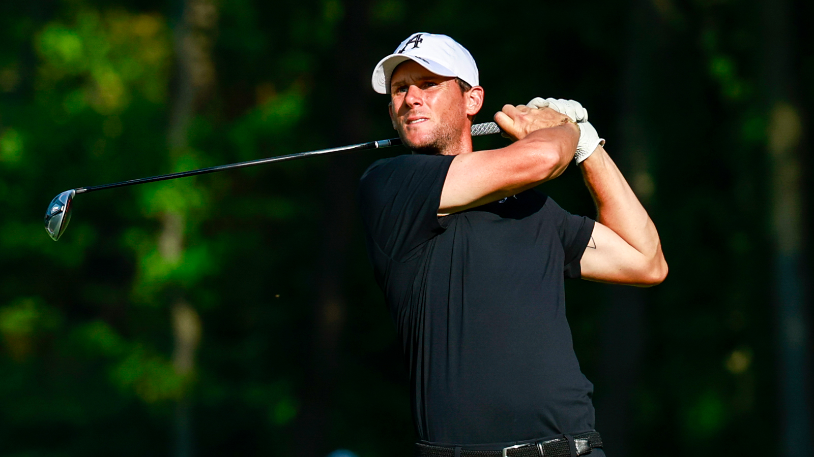 Thomas Pieters hits a fairway wood