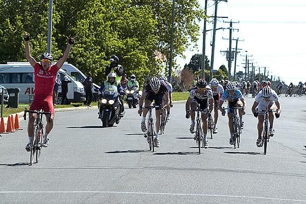 Joseph Lewis (far left) of Drapac Porsche knew he had stage eight in the bag well before the line in George Town.