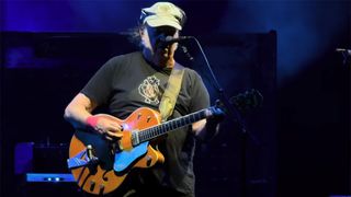 Neil Young playing his Squires Gretsch 6120
