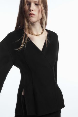 Collarless Double-Faced Wool Blazer