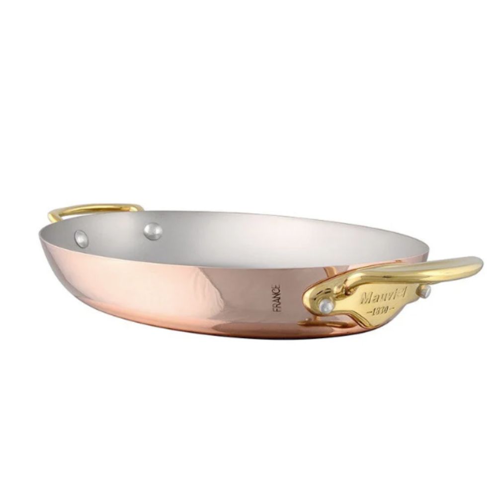 Copper pan with brass handles