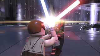 Lego Star Wars The Skywalker Saga cheats: Lego Obiwan and Darth Maul fight with lightsbares