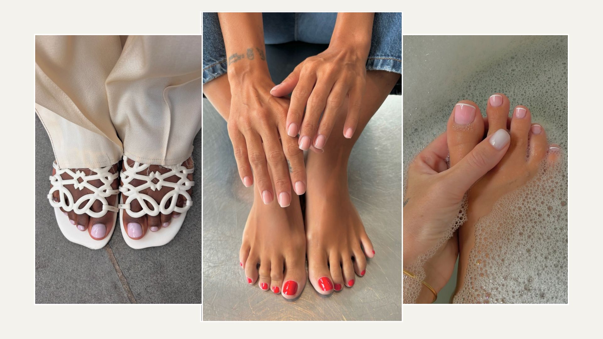A collage of Funny Bunny manicure and pedicure colour pairings