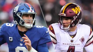 (L to R) Daniel Jones and Taylor Heinicke will face off in the Giants vs Commanders live stream
