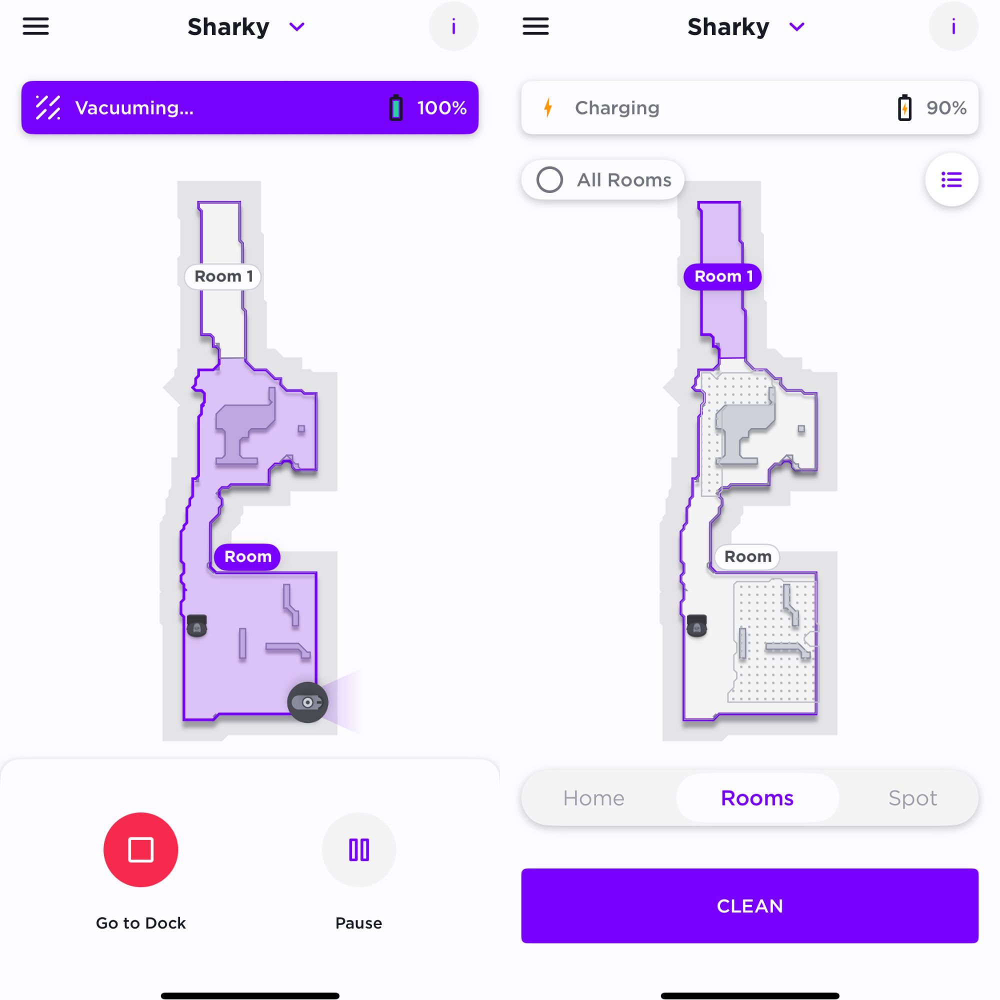 Shark app showing the mapping layout of a house