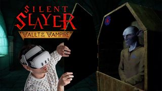 The author opening a vampire coffin in Silent Slayer Vault of the Vampire on Meta Quest 3