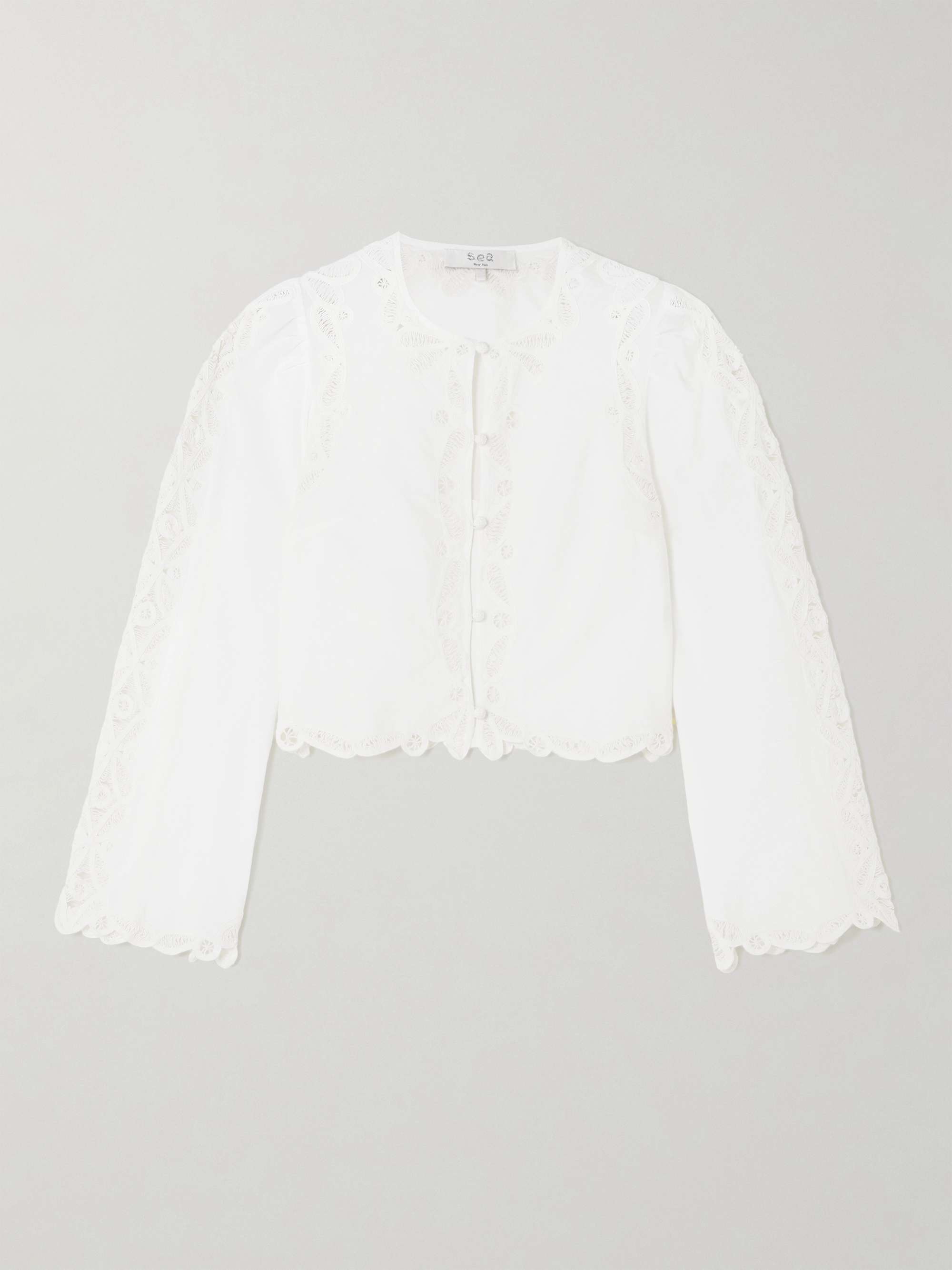 Elke Scalloped Embroidered Cotton-Voile Top